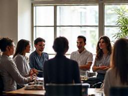 Equipo de trabajo colaborando en un ambiente positivo.